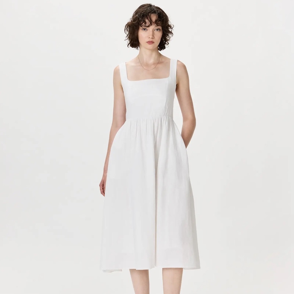 Quince European Linen Fit & Flare White  Sundress